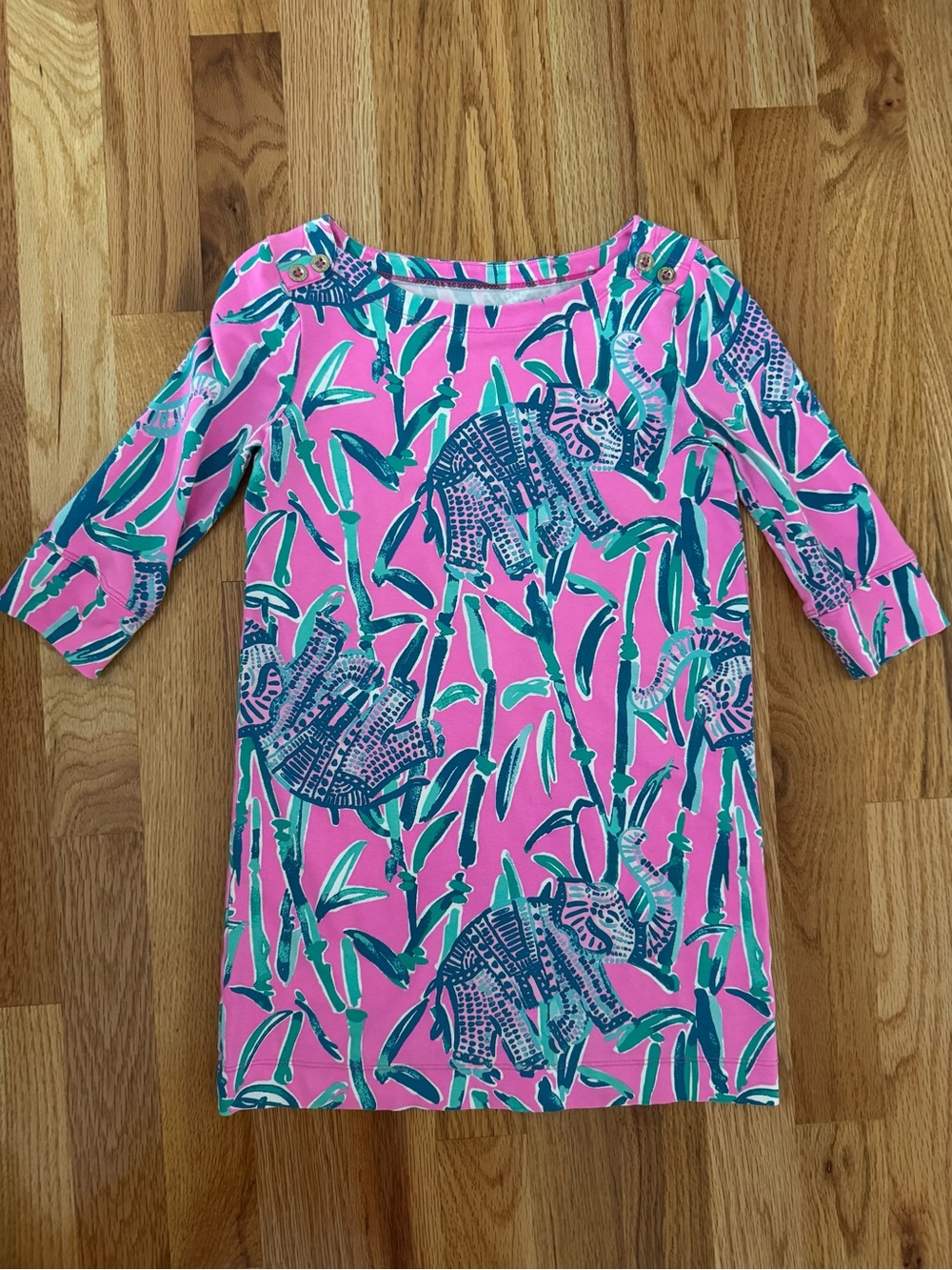 Lilly Pulitzer Pink turquoise Bamboo & Elephant 4T / 5T Shift Dress